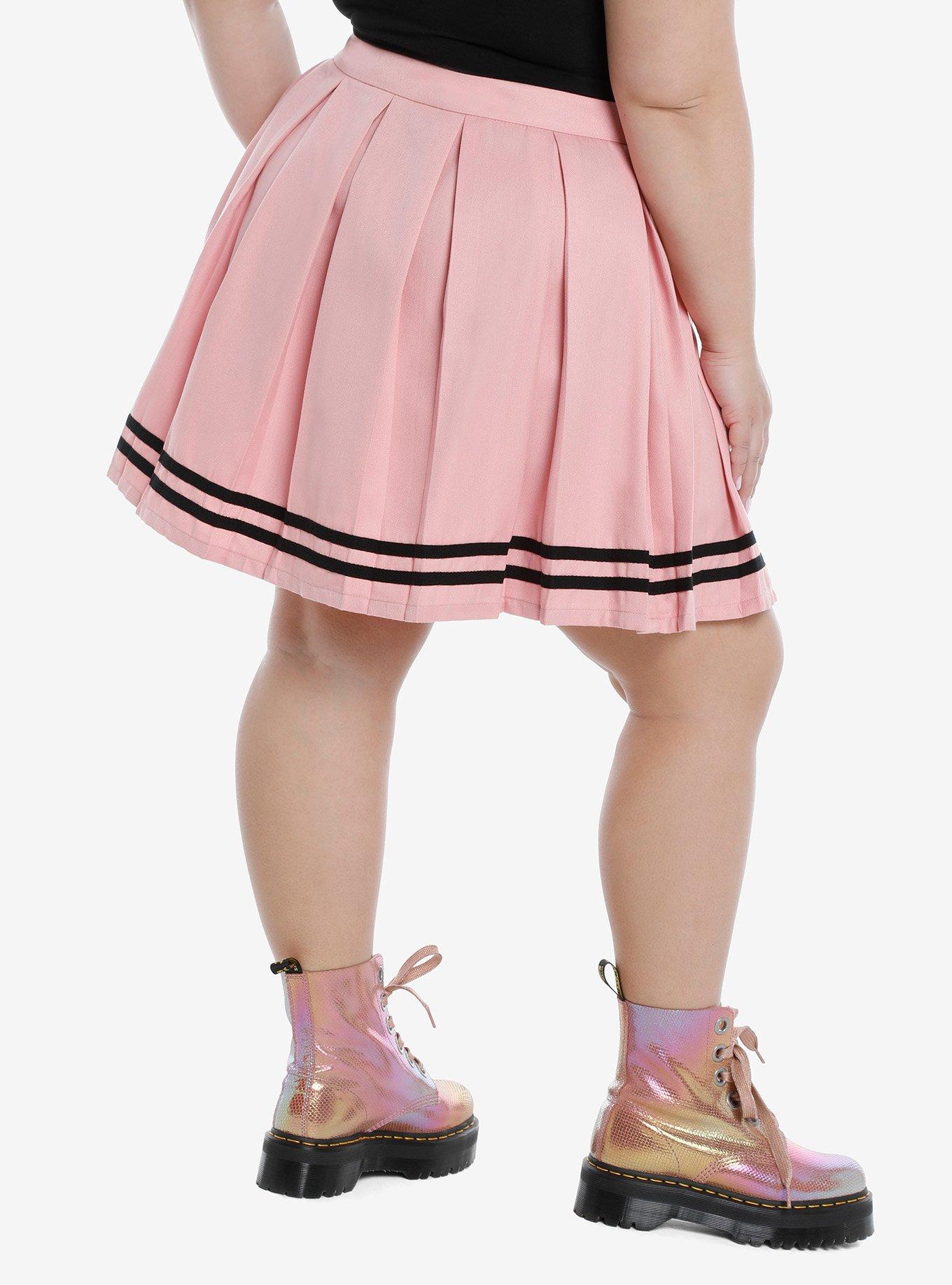 Pink & Black Pleated Cheer Skirt Plus Size, PINK, alternate