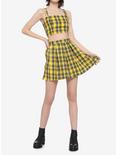 Yellow Plaid Pleated Chain Skirt, PLAID - YELLOW, alternate