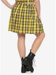 Yellow Plaid Pleated Chain Skirt Plus Size, PLAID - YELLOW, alternate