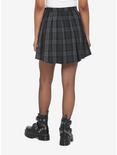 Black & Grey Plaid Buckle Asymmetrical Pleated Skirt, PLAID - GREY, alternate