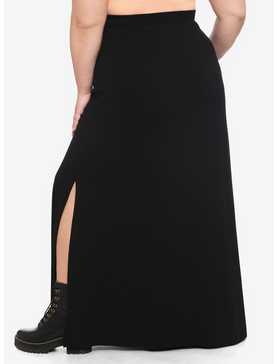 Black Side Slit Maxi Skirt Plus Size, , hi-res