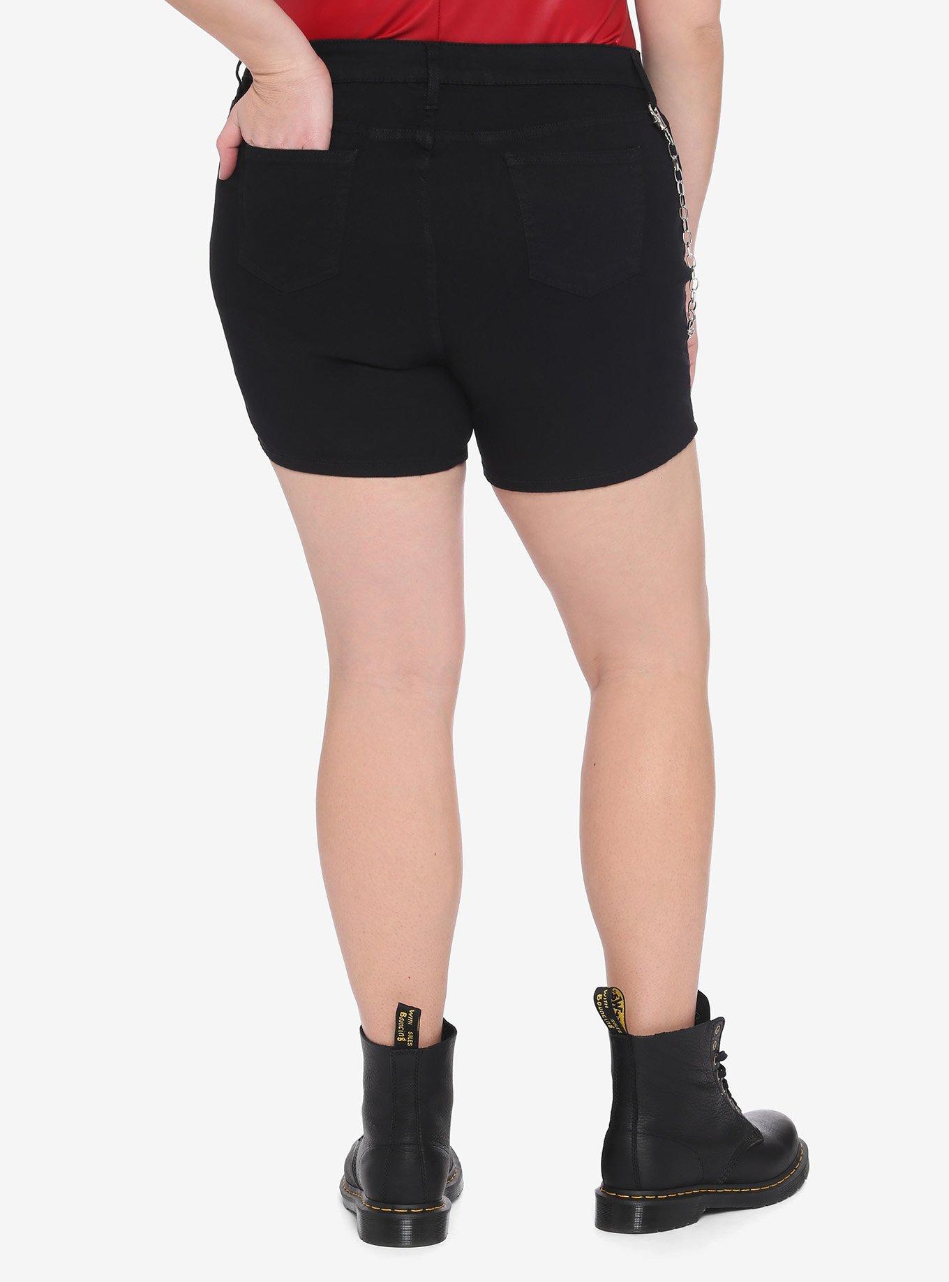 Black Moon Zipper Ultra Hi-Rise Shorts With Detachable Chain Plus Size, BLACK, alternate