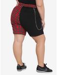 Black & Red Plaid Split Bermuda Shorts With Detachable Chain Plus Size, PLAID - RED, alternate