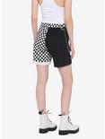 Black & White Checkered Split Bermuda Shorts With Detachable Chain, MULTI, alternate