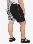 Black & White Checkered Split Bermuda Shorts With Detachable Chain Plus Size, MULTI, alternate