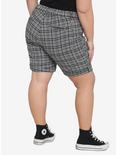 Black & White Plaid Bermuda Shorts With Detachable Chain Plus Size, PLAID, alternate