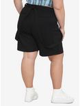 Black Cargo Suspender Bermuda Shorts Plus Size, BLACK, alternate