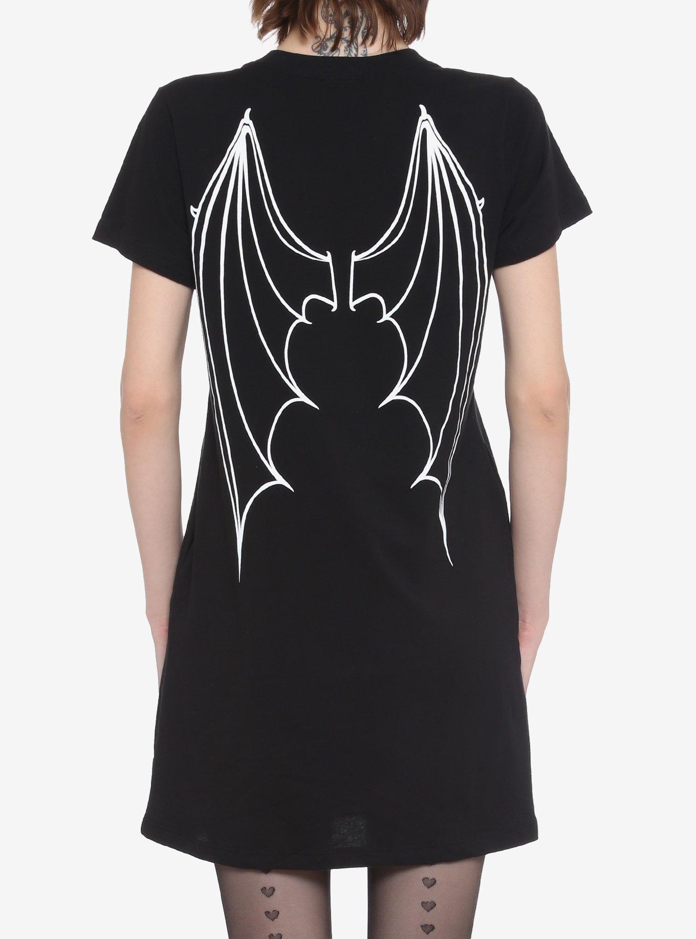 Bat Skeleton & Wings T-Shirt Dress, BLACK, alternate