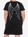 Bat Skeleton & Wings T-Shirt Dress Plus Size, BLACK, alternate