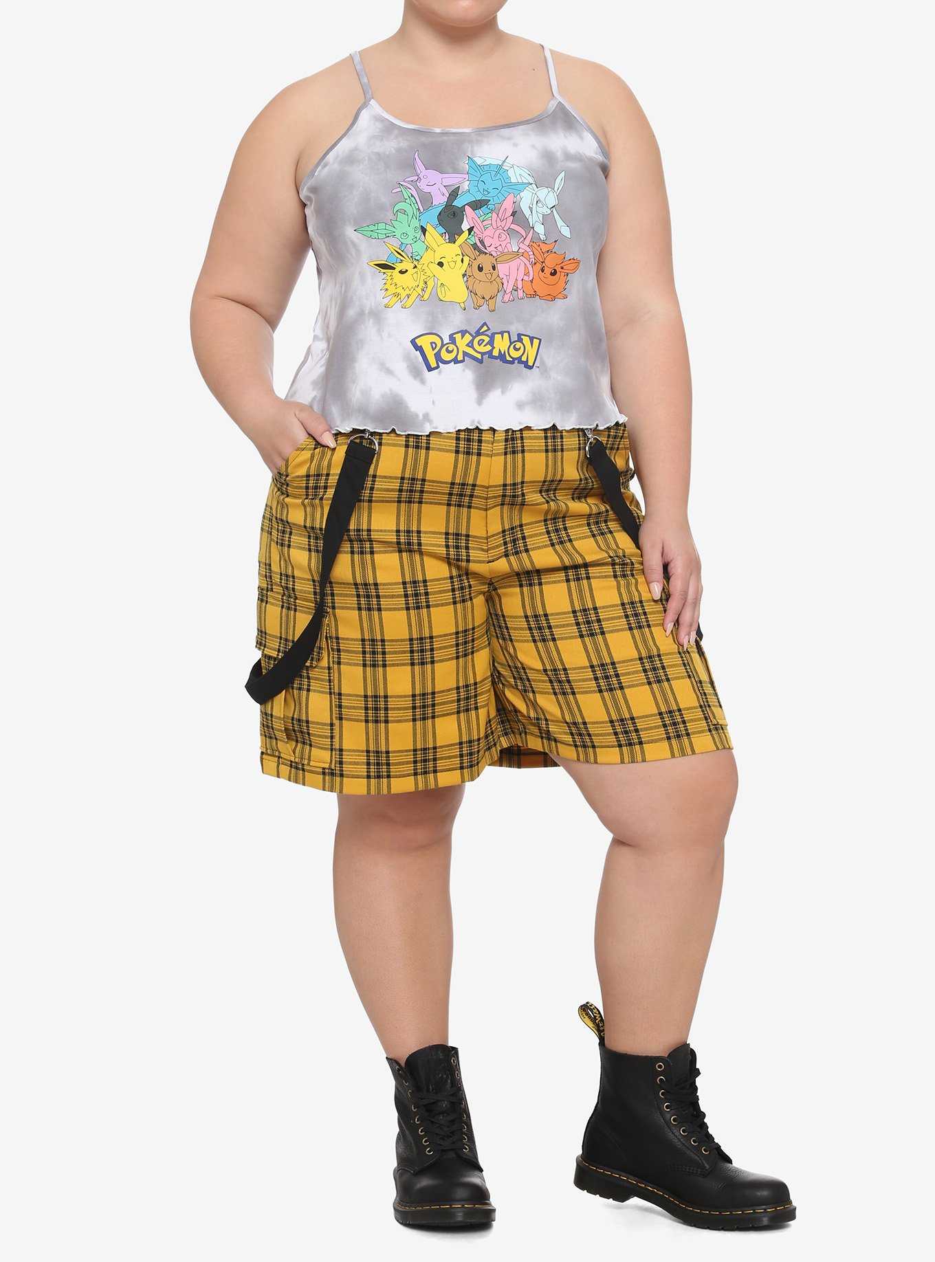 Pokemon Eeveelutions & Pikachu Lettuce Hem Tie-Dye Girls Strappy Tank Top Plus Size, , hi-res