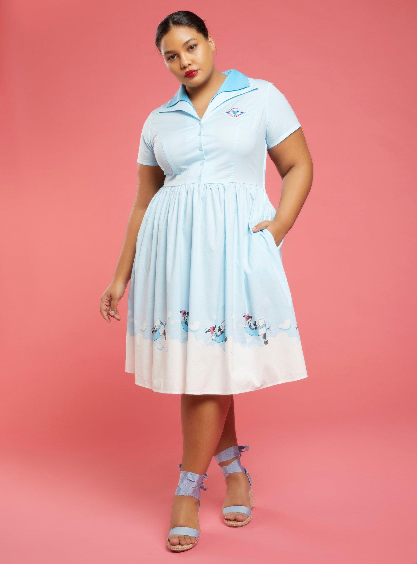 Her Universe Disney Mickey Mouse Minnie Mouse Airplane Retro Dress Plus Size, MULTI, alternate
