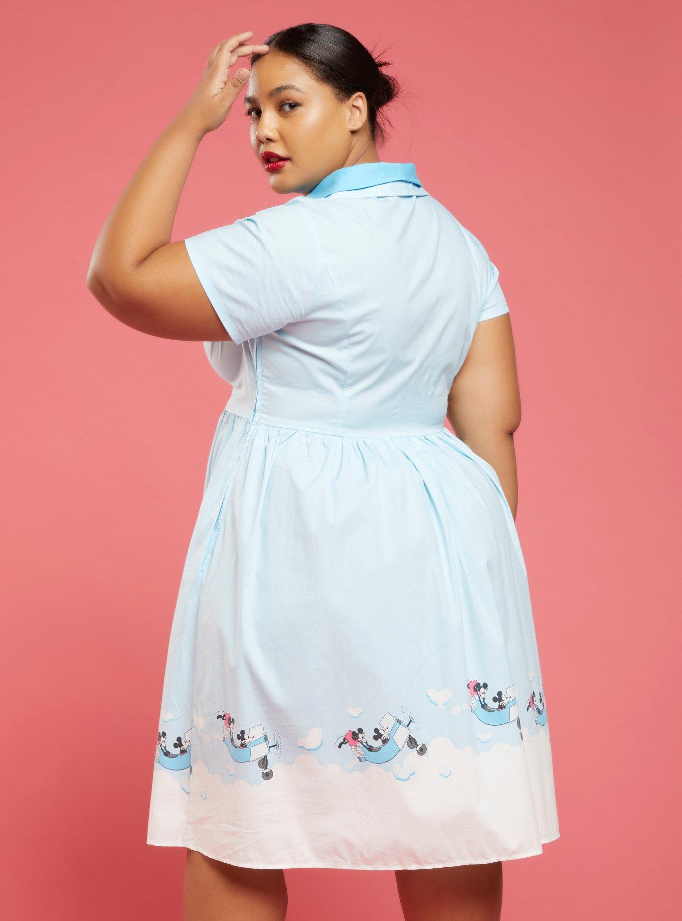 Her Universe Disney Mickey Mouse Minnie Mouse Airplane Retro Dress Plus Size, MULTI, alternate