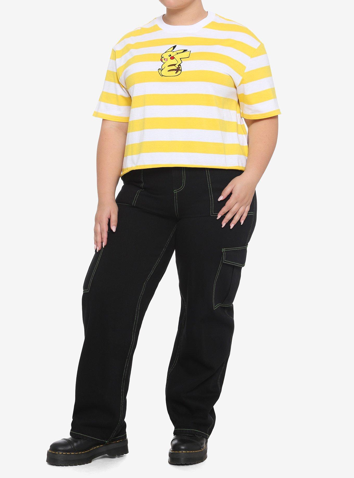 Pokemon Embroidered Pikachu Stripe Girls T-Shirt Plus Size, WHITE, alternate