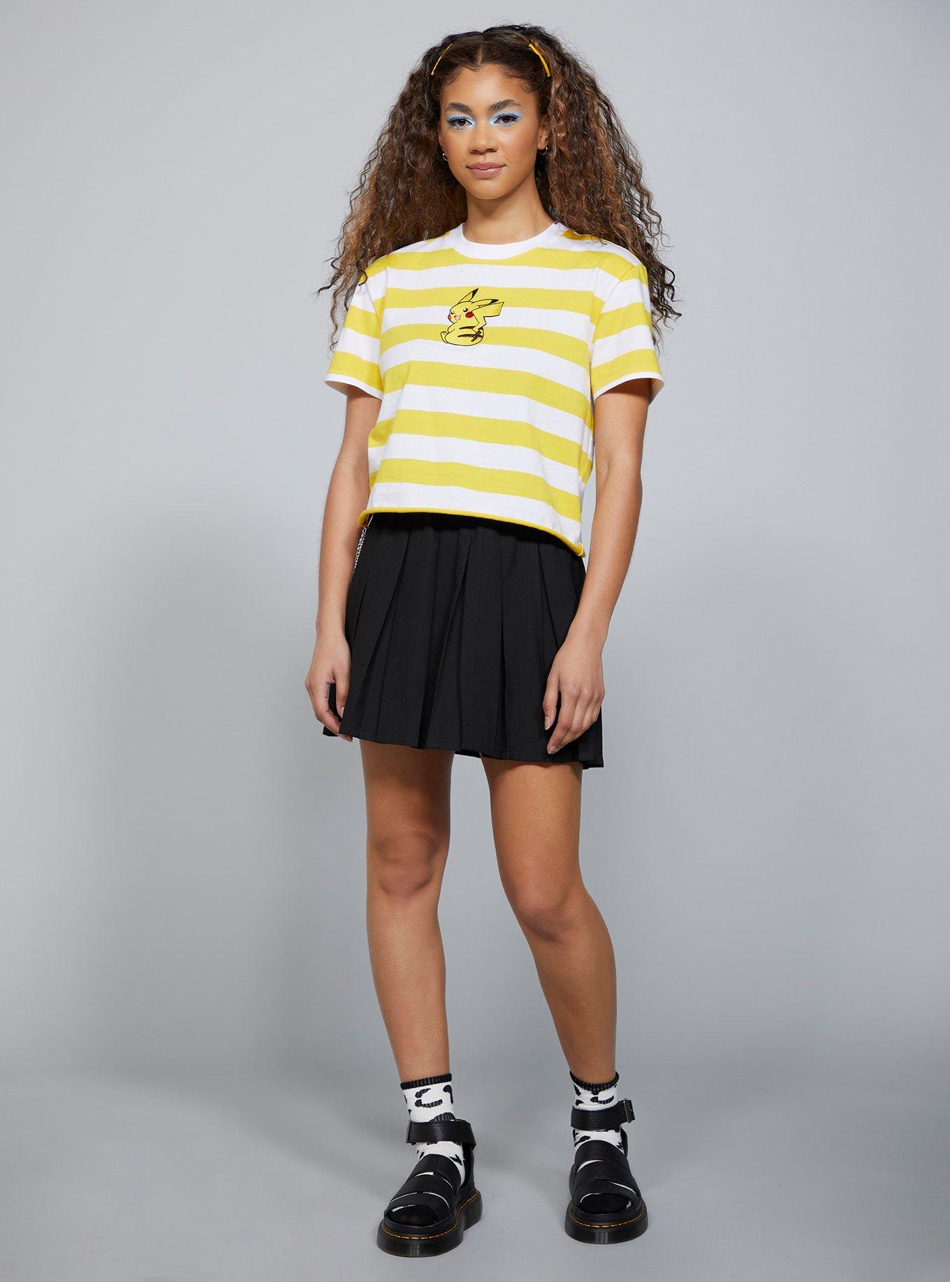 Pokemon Embroidered Pikachu Stripe Girls T-Shirt, WHITE, alternate