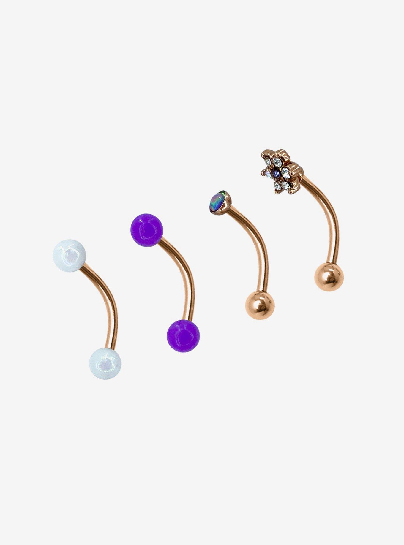 Steel Purple Eyebrow Barbell 4 Pack, MULTI, alternate