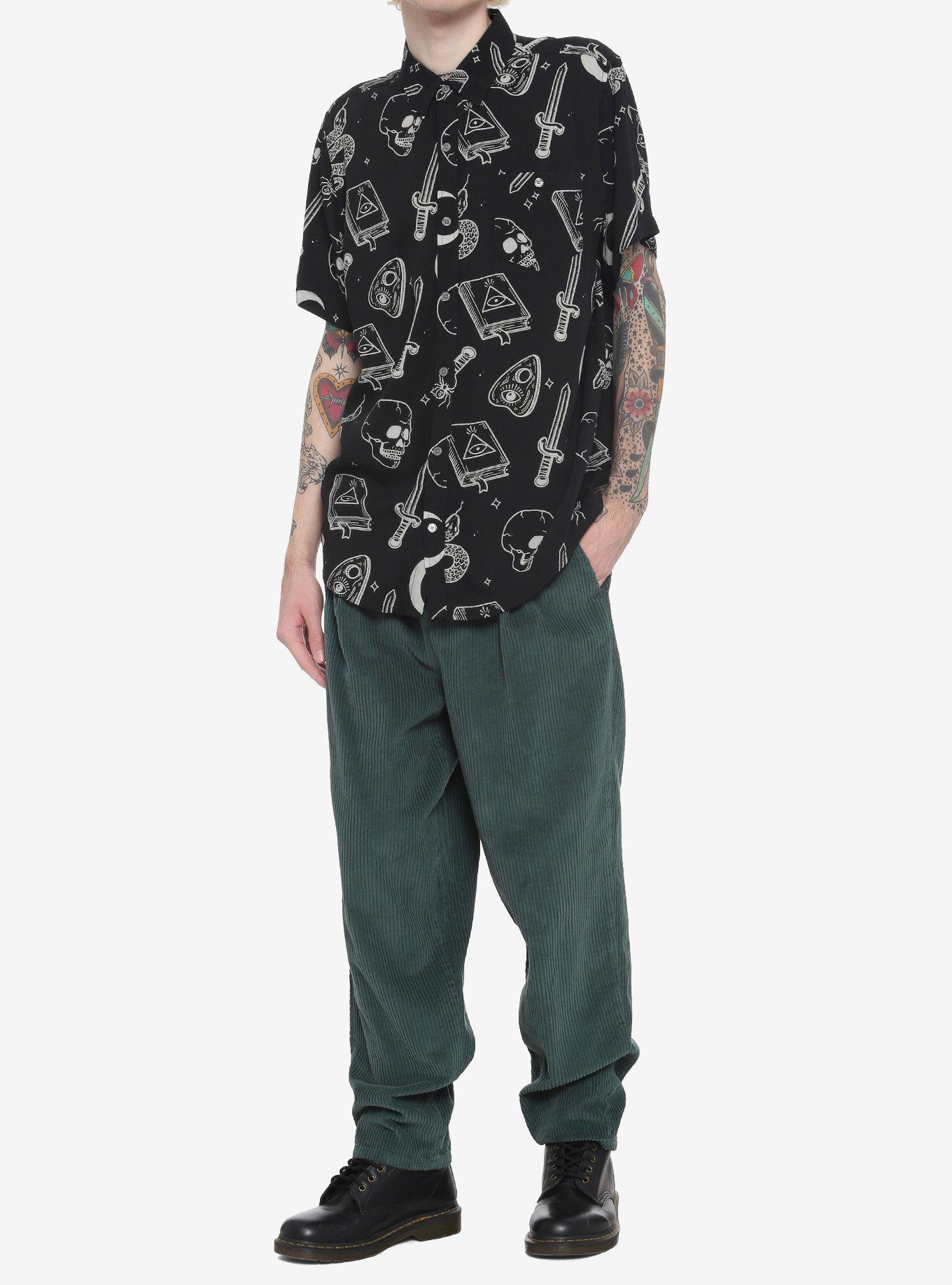 Occult Black & Grey Woven Button-Up, BLACK, alternate
