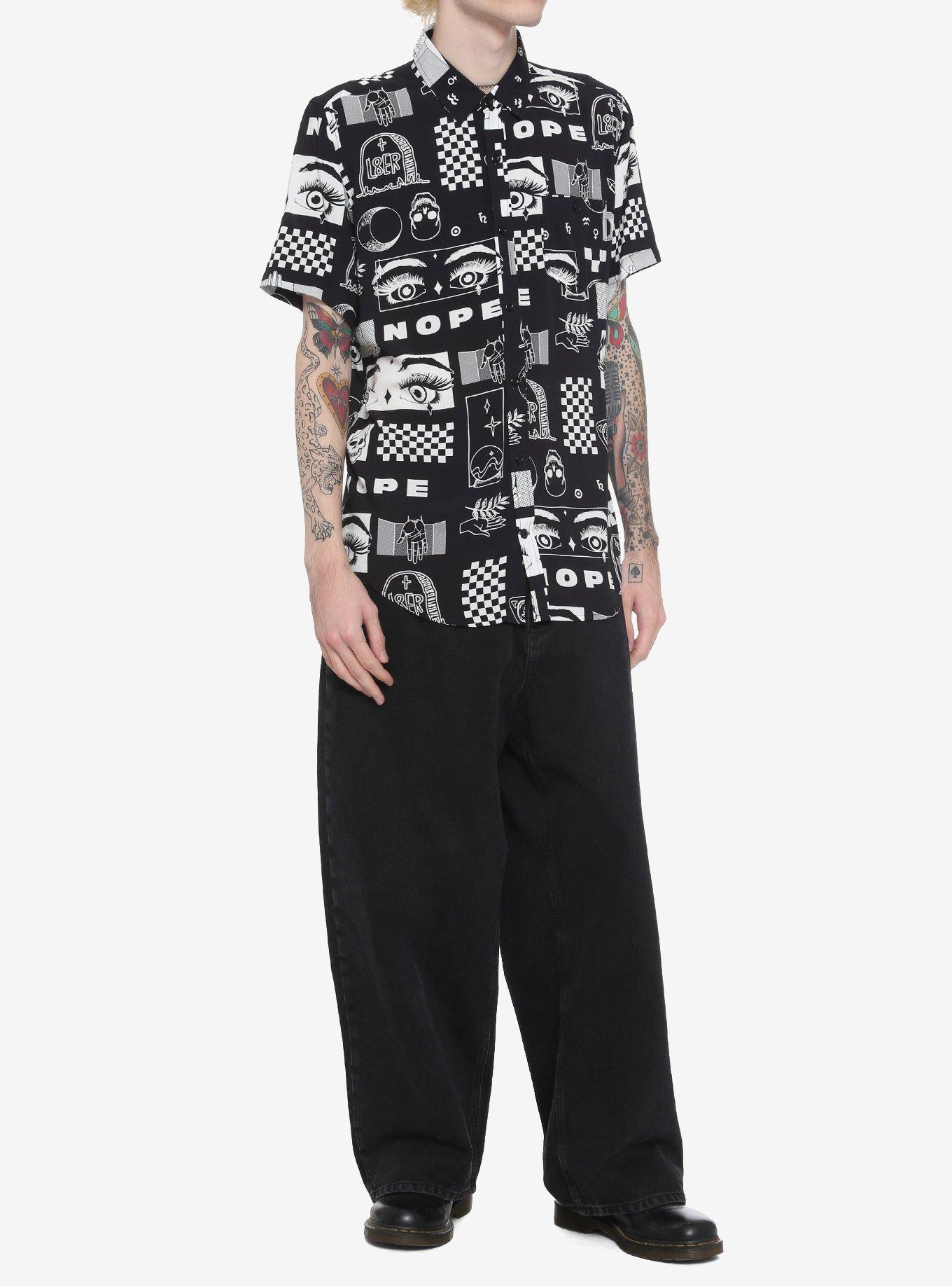 Nope Woven Button-Up, BLACK, alternate