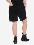 Pistol Black Denim Destructed Shorts Plus Size, BLACK, alternate