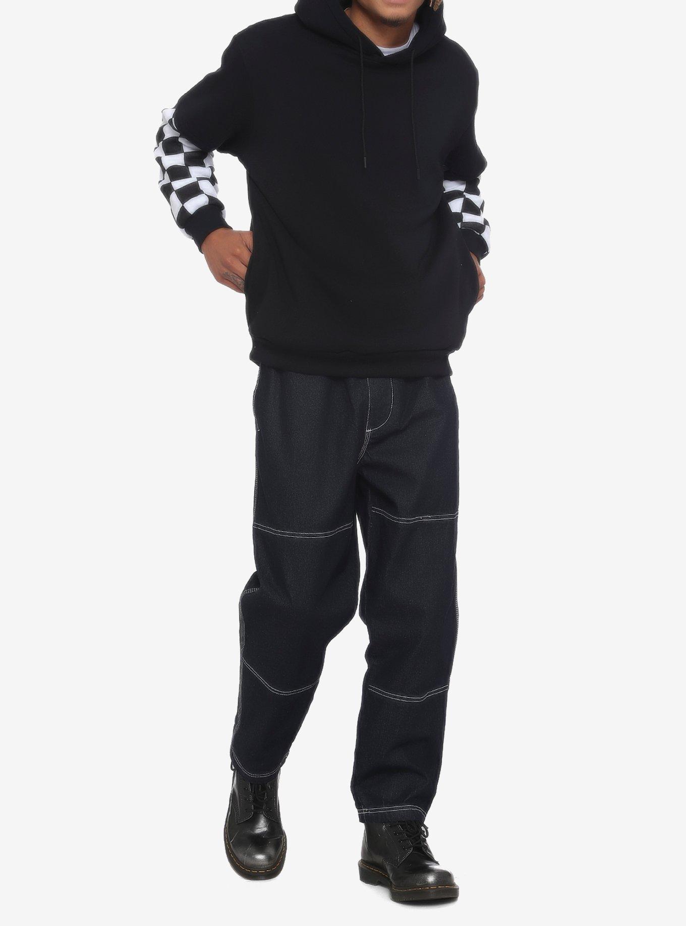 Black & White Checkered Sleeve Hoodie, MULTI, alternate
