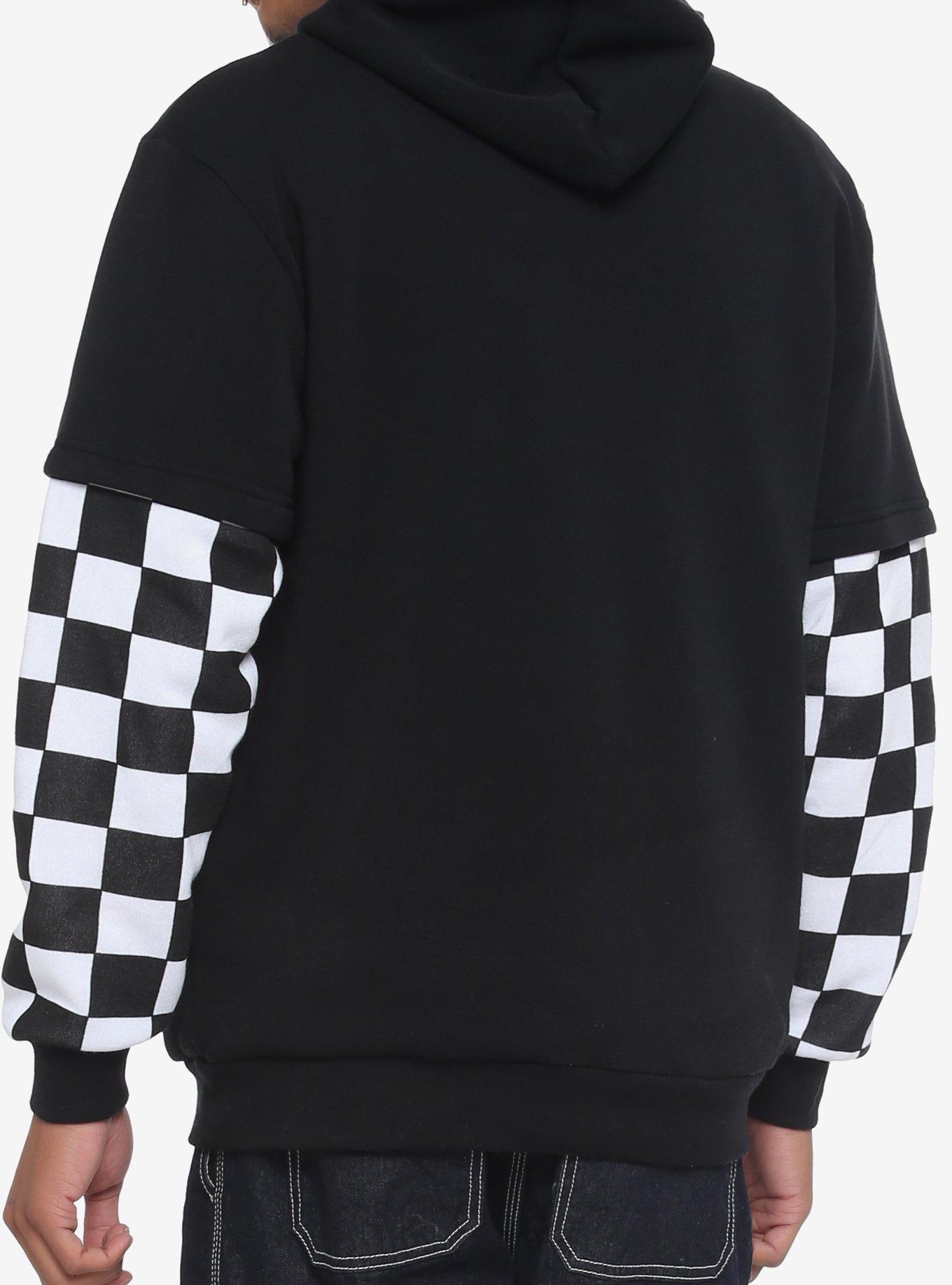 Black & White Checkered Sleeve Hoodie, MULTI, alternate