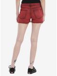 Lace-Up Red Denim Shorts, BURGUNDY, alternate