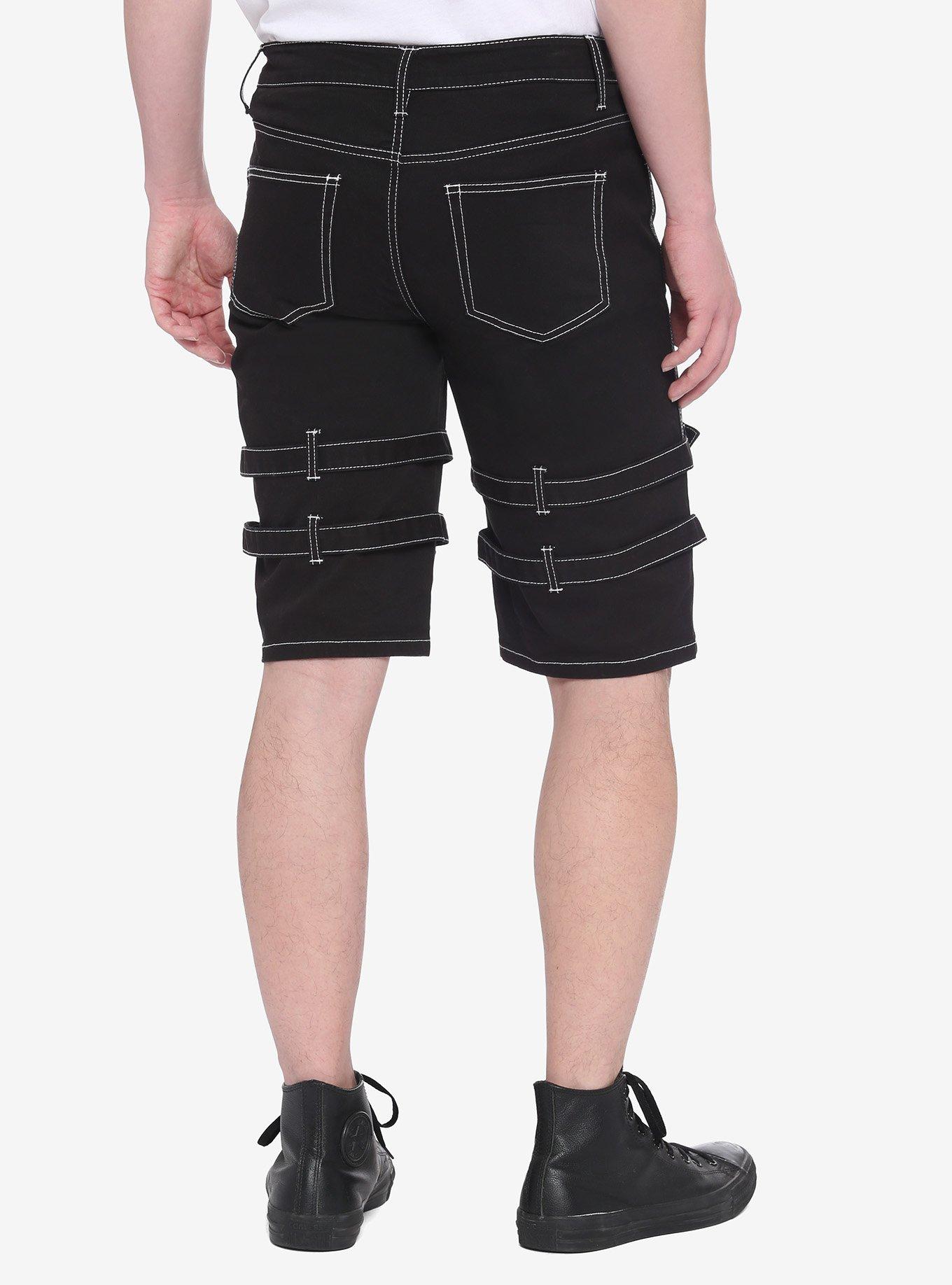Buckle Double Strap Shorts, BLACK, alternate