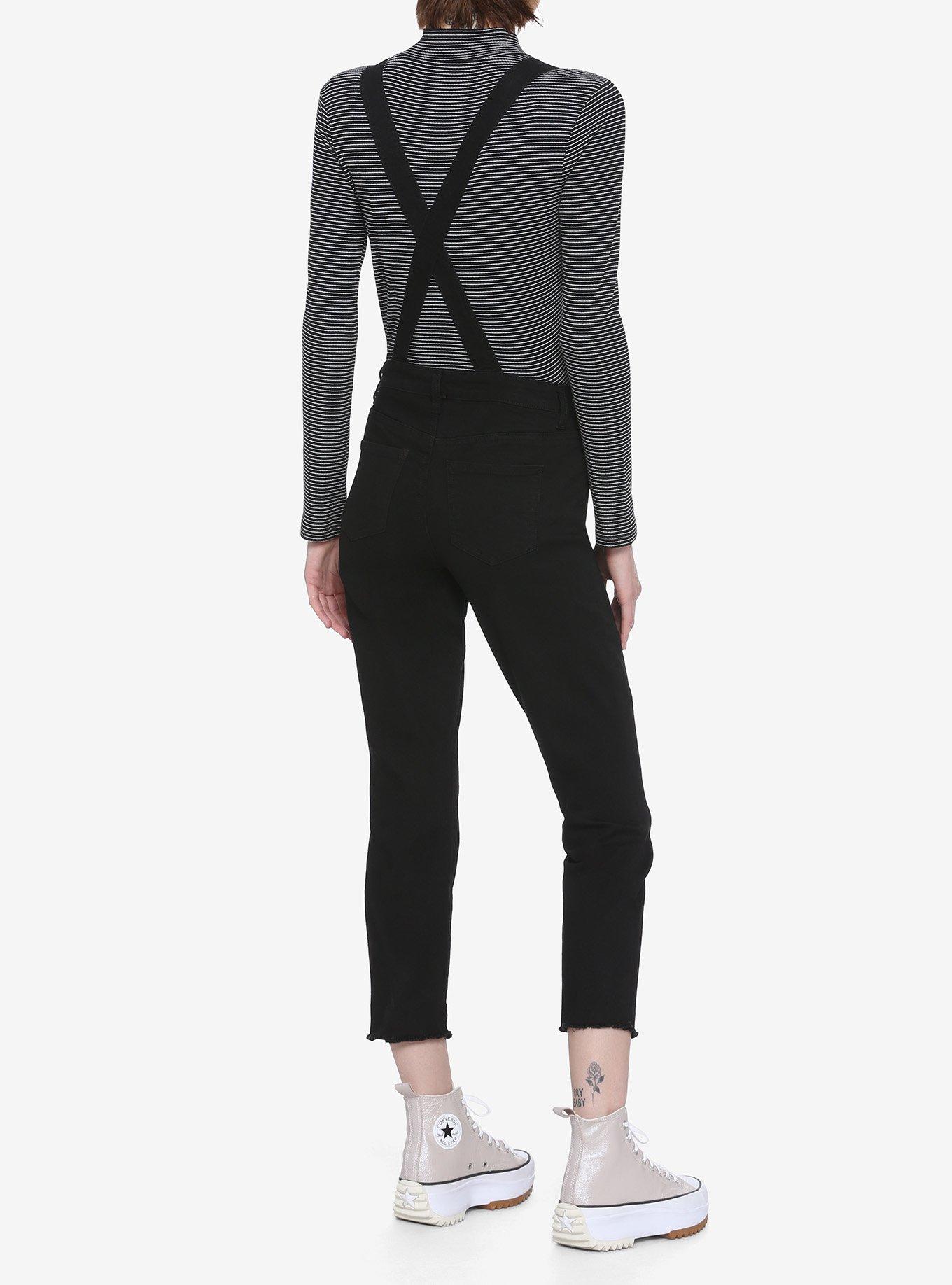 Black Denim Zipper Overalls, BLACK, alternate