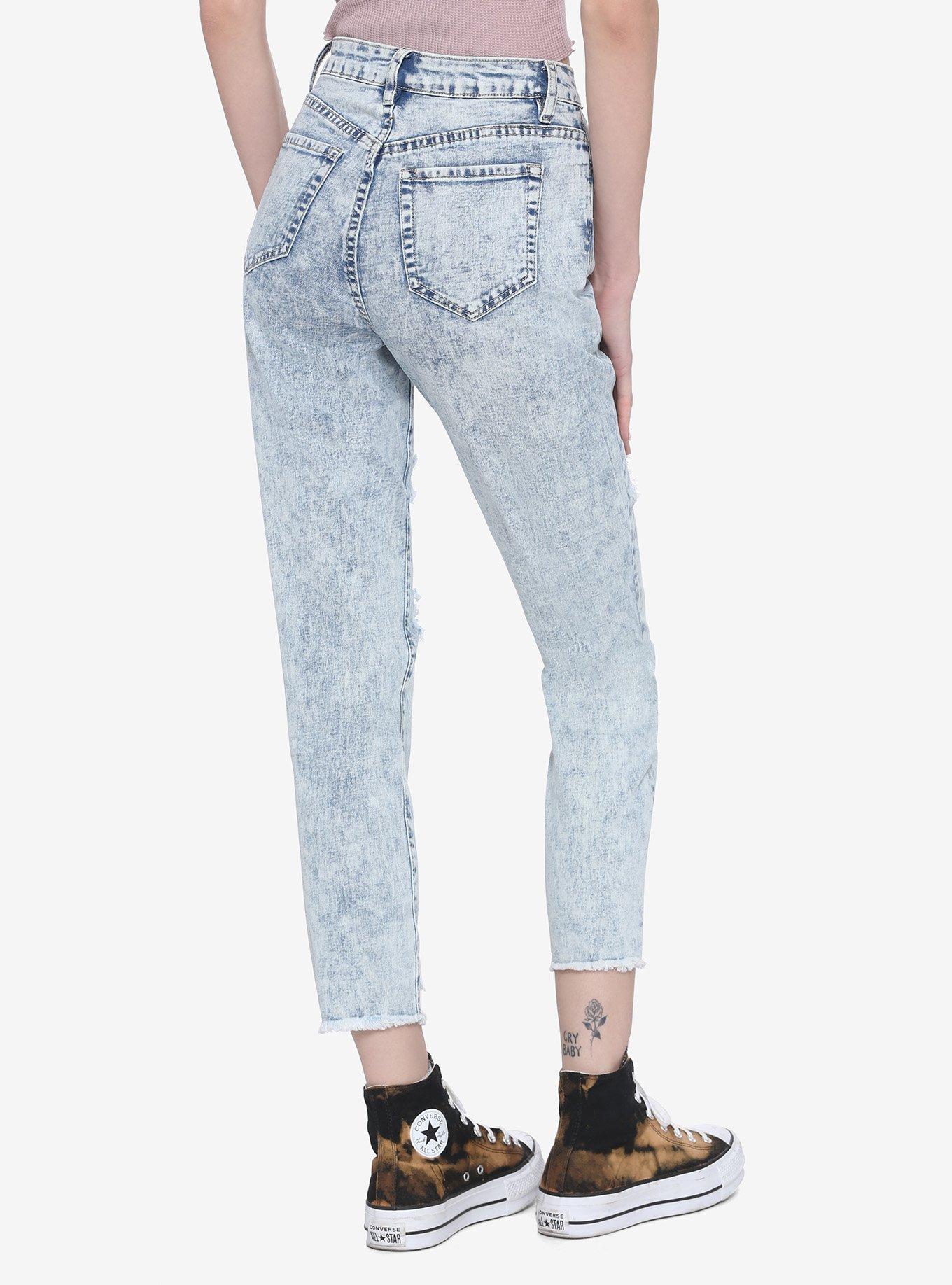 Indigo Acid Wash Destructed Straight Leg Jeans, INDIGO, alternate