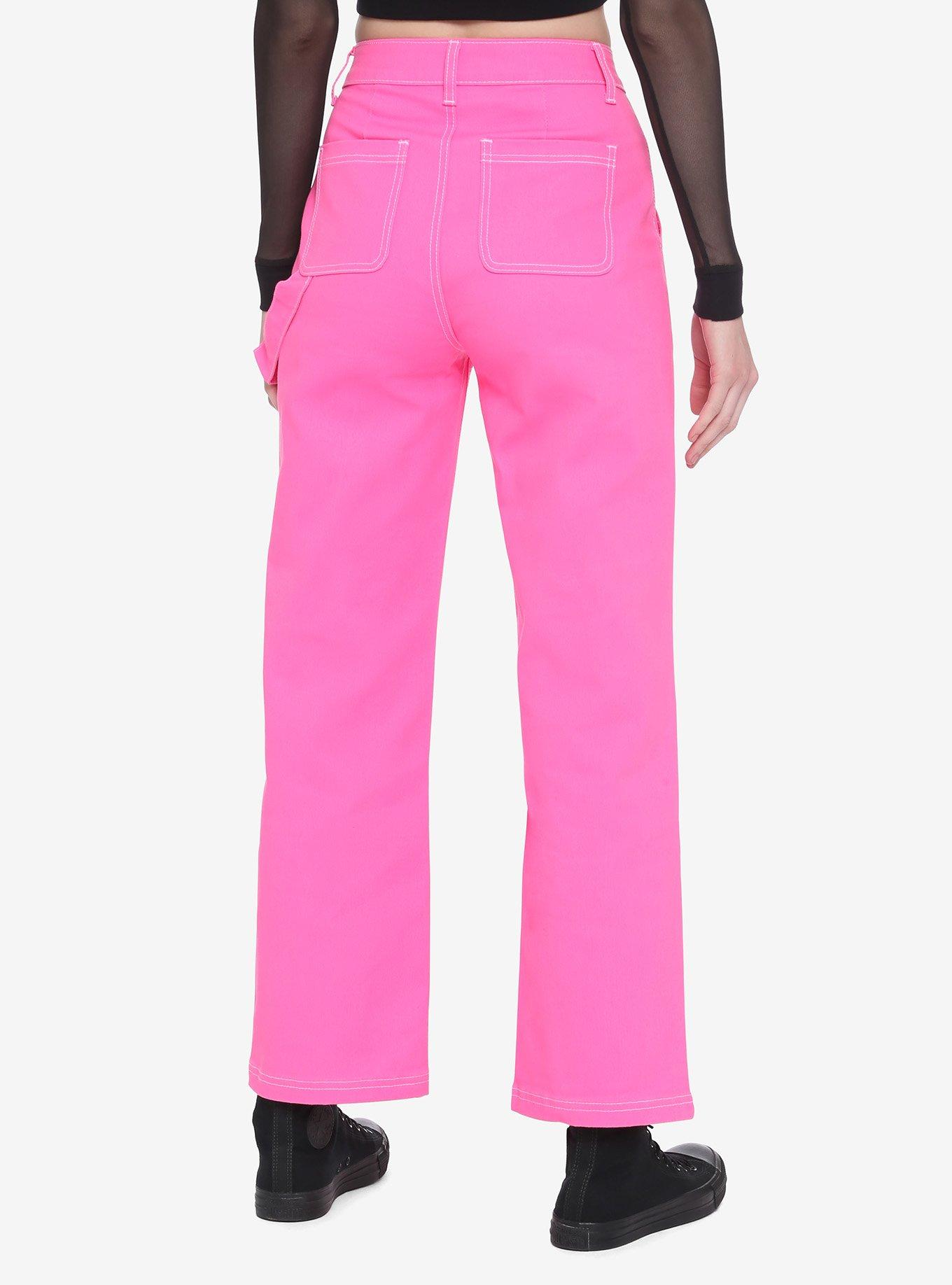 Neon Pink Strap Carpenter Pants, PINK, alternate