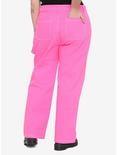 Neon Pink Strap Carpenter Pants Plus Size, PINK, alternate