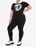 Skull & Crescent Moon Collared Girls T-Shirt Plus Size, BLACK, alternate
