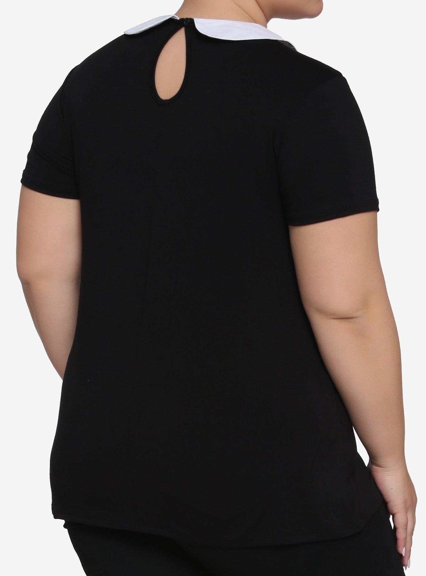 Skull & Crescent Moon Collared Girls T-Shirt Plus Size, BLACK, alternate