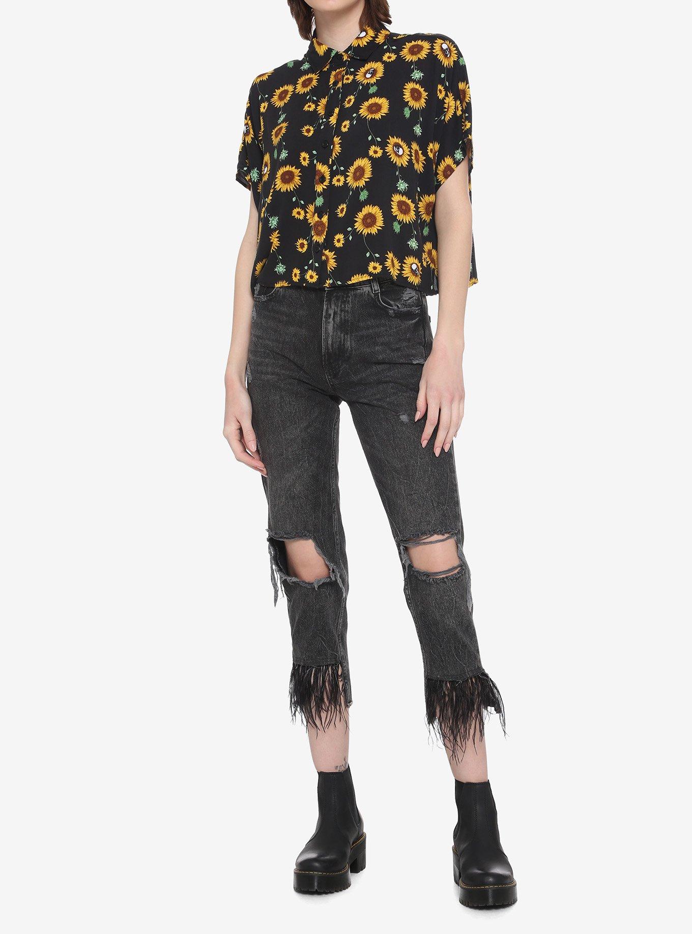 Sunflowers & Skulls Girls Crop Woven Button-Up, MULTI, alternate