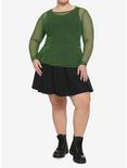 Green & Black Stripe Mesh Girls Long-Sleeve Top Plus Size, STRIPES, alternate