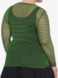 Green & Black Stripe Mesh Girls Long-Sleeve Top Plus Size, STRIPES, alternate
