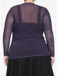 Purple & Black Stripe Mesh Girls Long-Sleeve Top Plus Size, STRIPE - PURPLE, alternate