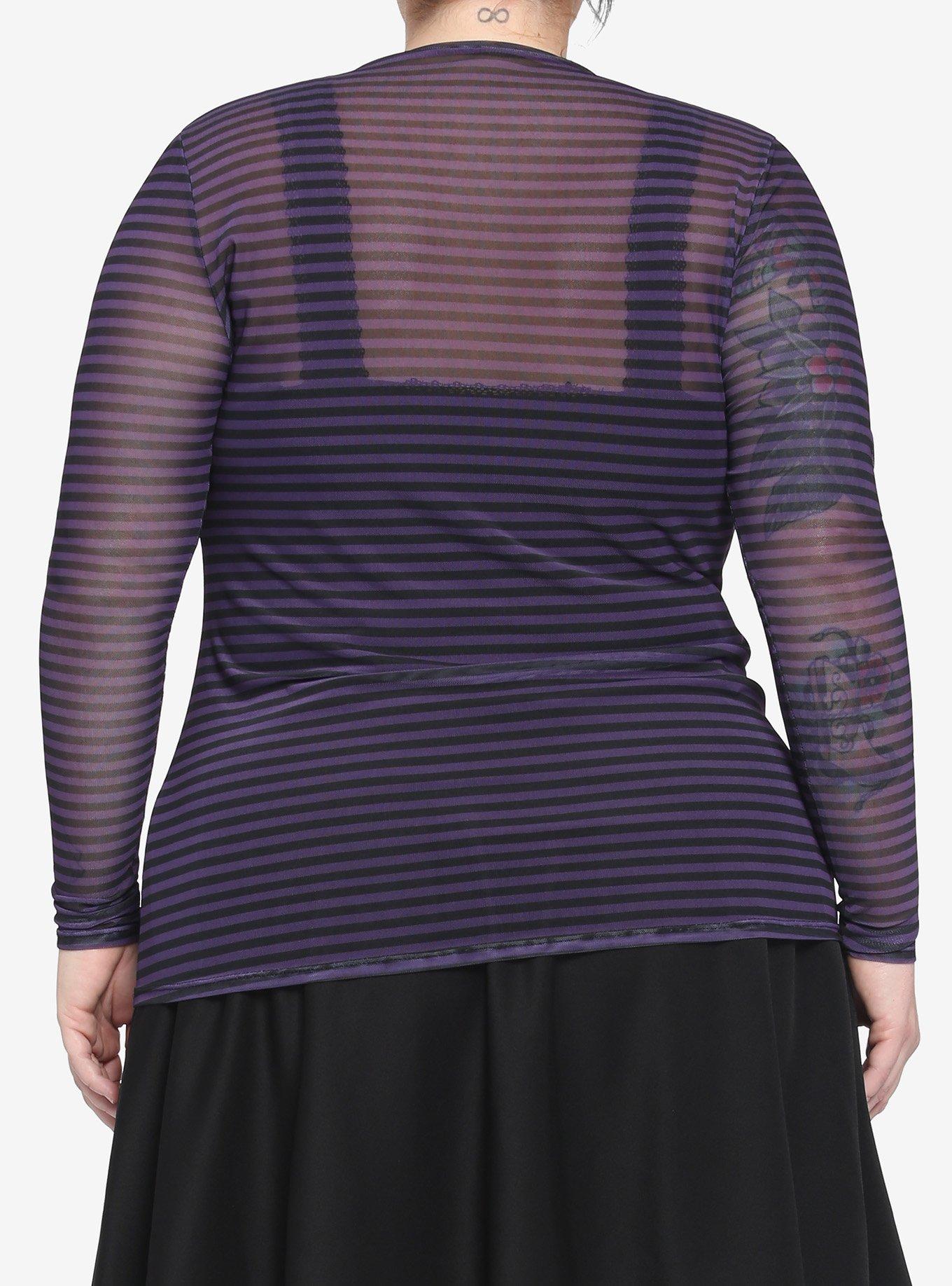 Purple & Black Stripe Mesh Girls Long-Sleeve Top Plus Size, STRIPE - PURPLE, alternate