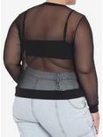 Black Mesh Layered Girls Crop Long-Sleeve Top Plus Size, BLACK, alternate