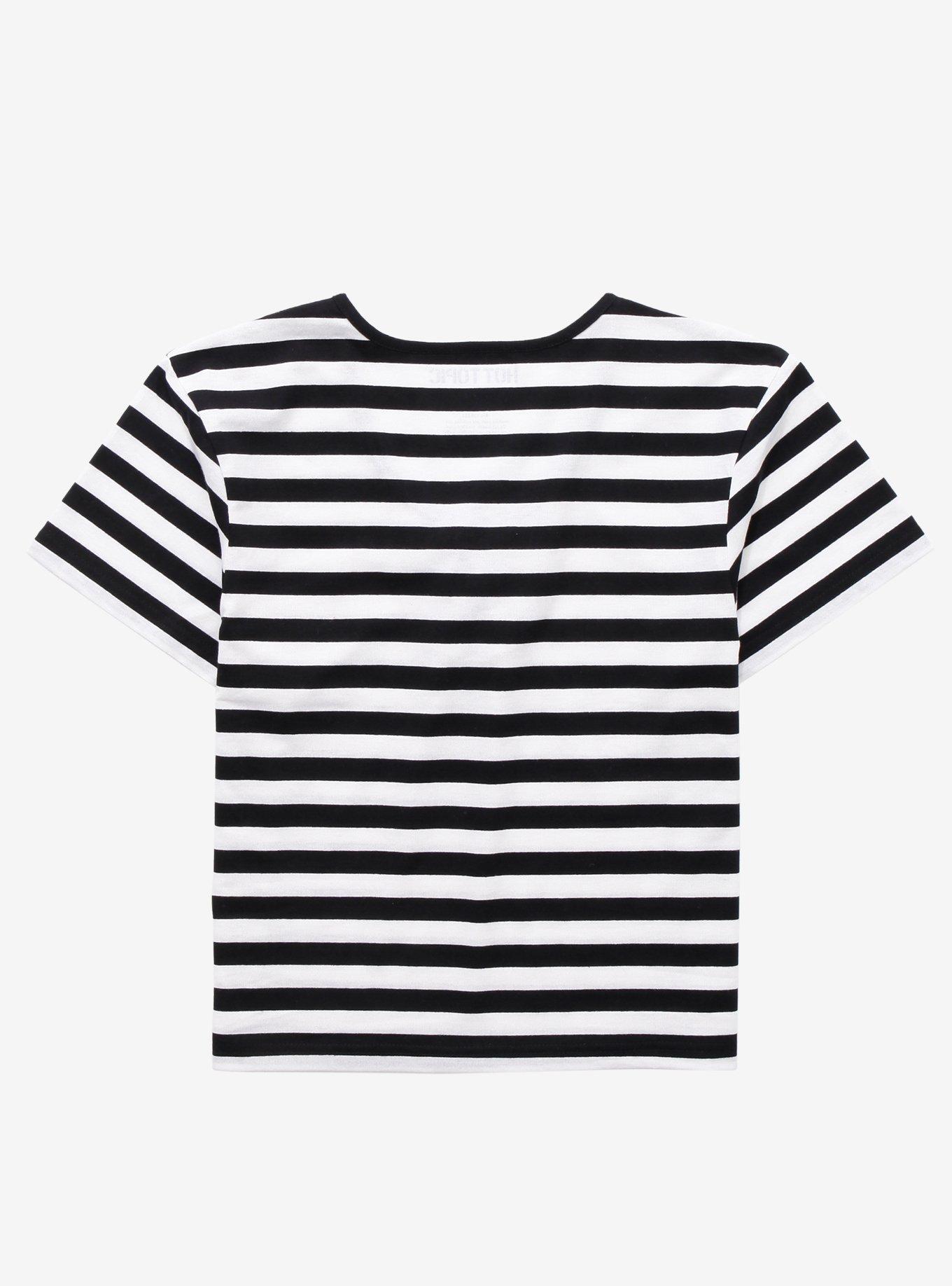 Black & White Stripe Lace-Up Girls Crop T-Shirt Plus Size, STRIPES, alternate