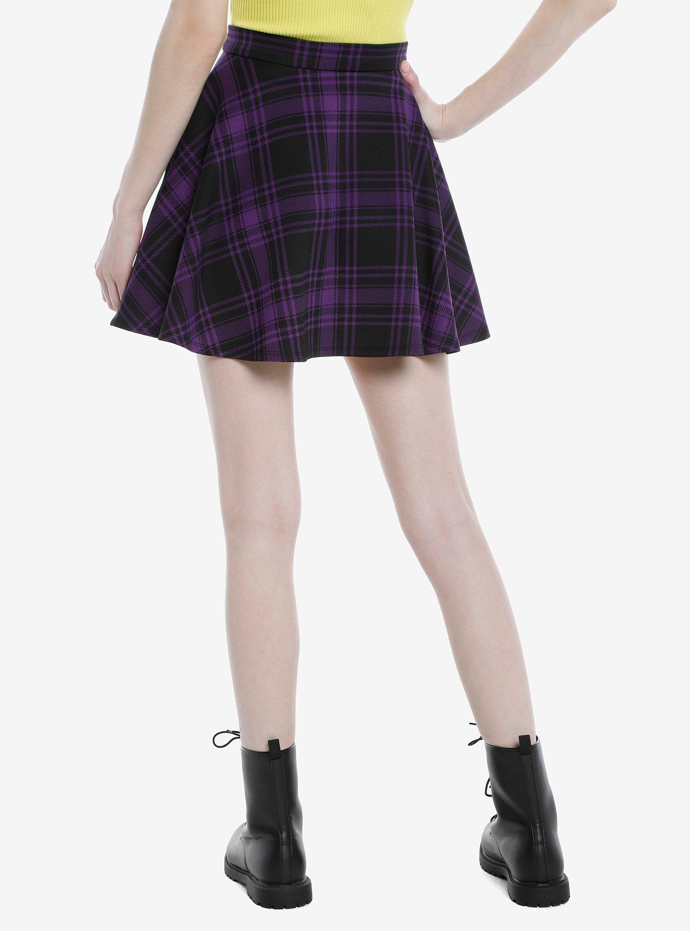 Black & Purple Plaid O-Ring Skater Skirt, PLAID - PURPLE, alternate