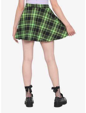 Black & Neon Green Plaid O-Ring Skater Skirt, , hi-res