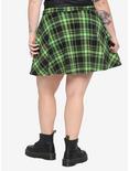 Black & Neon Green Plaid O-Ring Skater Skirt Plus Size, PLAID - GREEN, alternate