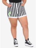 Beetlejuice Stripe Hi-Rise Button-Front Shorts Plus Size, WHITE, alternate