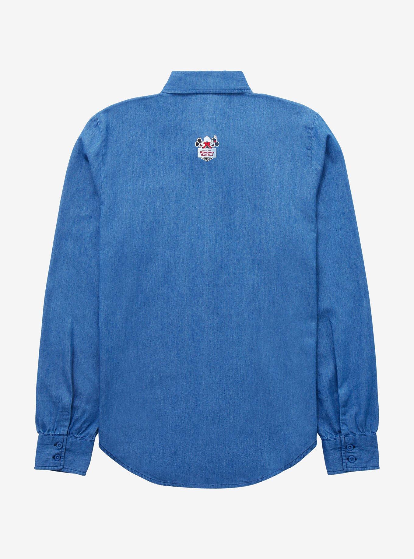 Disney Mickey and Minnie's Runaway Railway Oh Boy!  Women's Long Sleeve Woven Button-Up - BoxLunch Exclusive, DENIM, alternate
