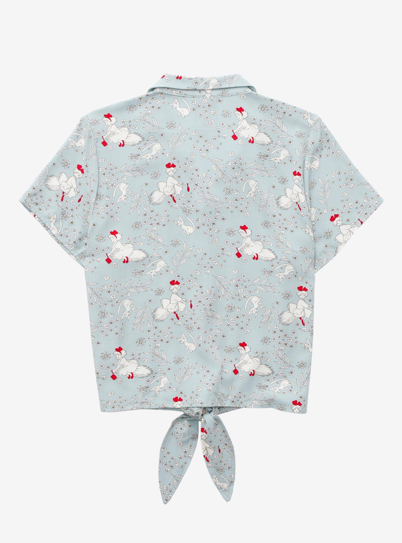 Her Universe Studio Ghibli Kiki's Delivery Service Floral Women's Tie-Front Woven Top - BoxLunch Exclusive, SAGE, alternate