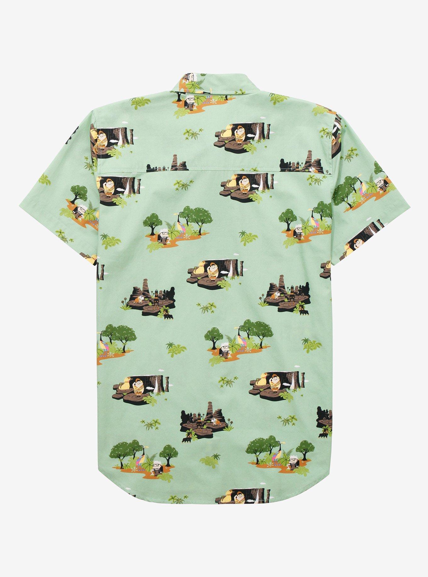 Disney Pixar Up Scenic Paradise Falls Woven Button-Up - BoxLunch Exclusive, OLIVE, alternate
