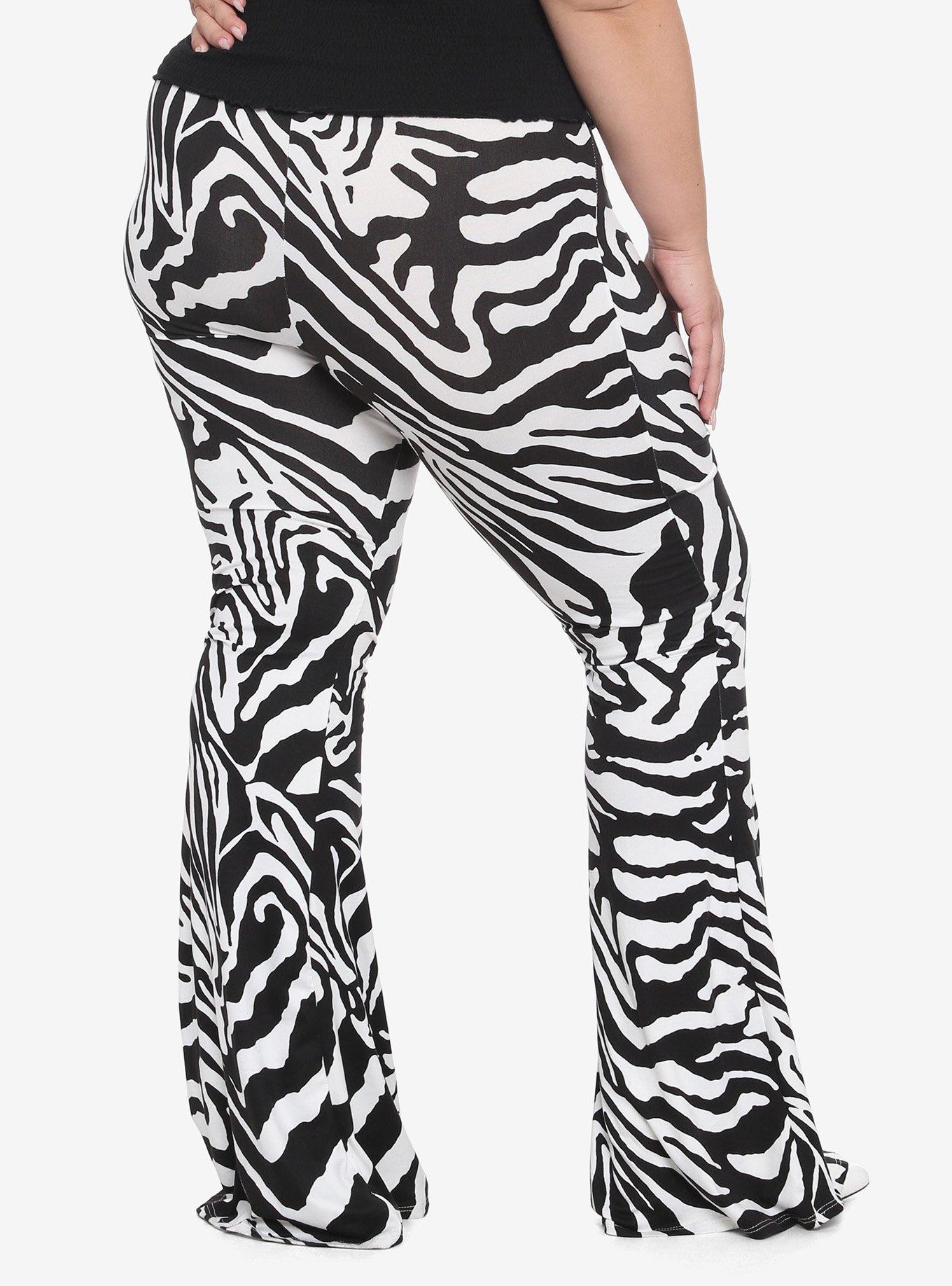 Zebra Stripe Flared Leggings Plus Size, ABSTRACT ZEBRA, alternate