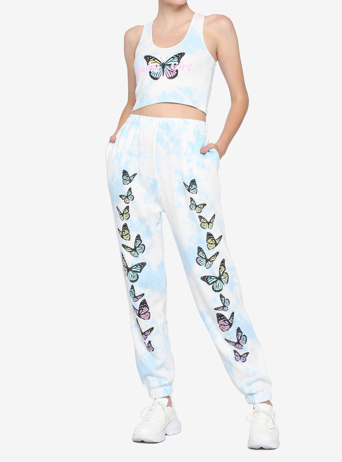 Butterfly Tie-Dye Girls Sweatpants, BLUE, alternate