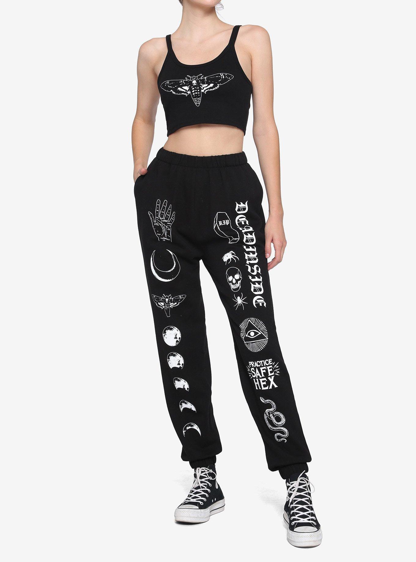 Dead Inside Death Moth Moon Phases Girls Sweatpants, BLACK, alternate