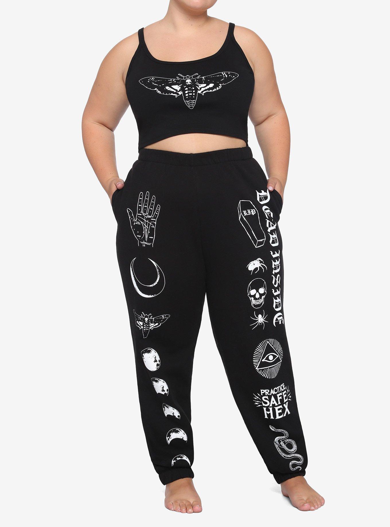 Dead Inside Death Moth Moon Phases Girls Sweatpants Plus Size, BLACK, alternate